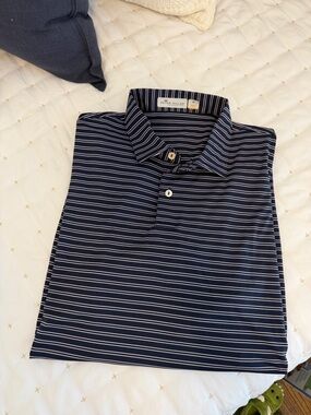 Peter Millar Men’s Navy Featherweight Striped Polo